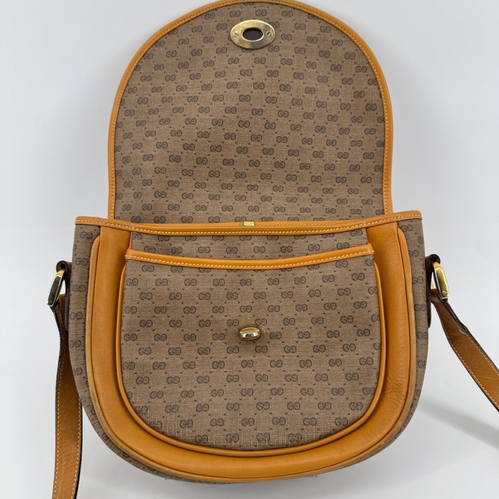 Gucci Crossbody Bag Women Brown Micro GG Supreme Canvas Tan Leather 001-084-0259 - Picture 3 of 15